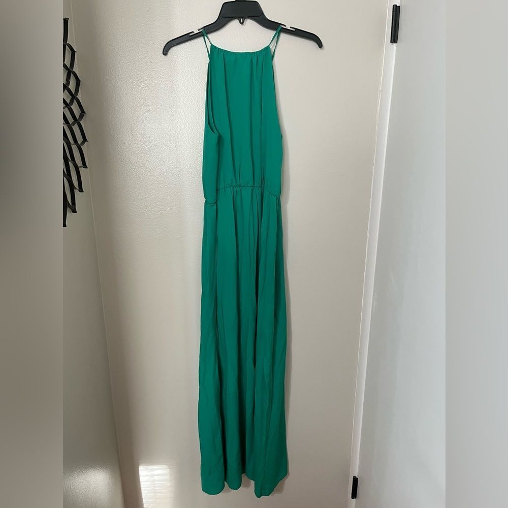Lark & Ro | Emerald Green Maxi Dress, Elastic Stretch Waist - Picture 4 of 9